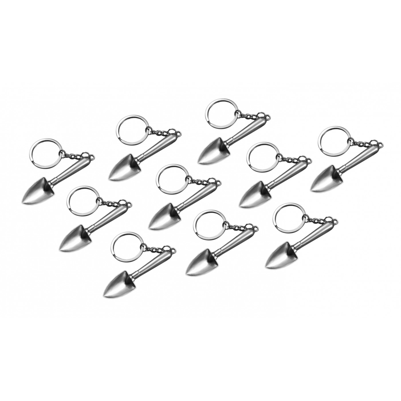 Set van 10 metalen sleutelhangers (in vorm van een schep