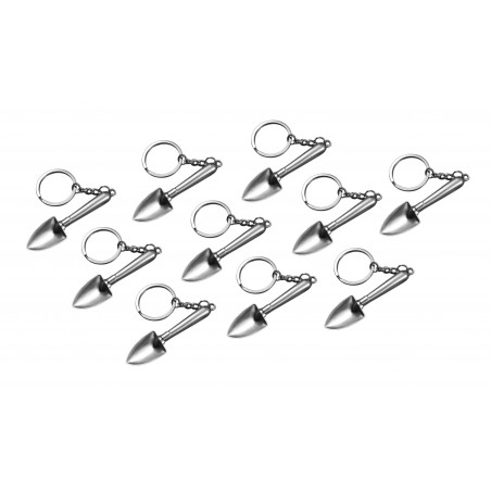 Set van 10 metalen sleutelhangers (in vorm van een schep