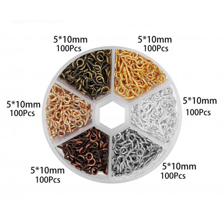 Set mini screw eyes (600 pieces, 5x10 mm, different colors, in Set mini screw eyes (600 pieces, 5x10 mm, different colors, in
