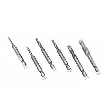 Set of 6 HSS tap, countersink drill bits M3-M10