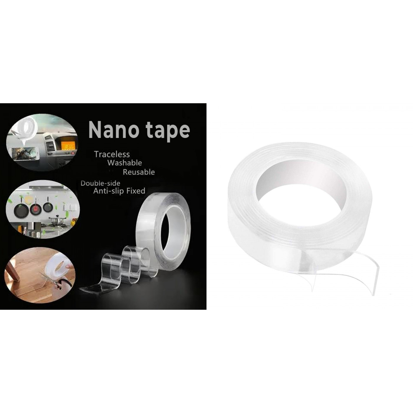 Set of 4 rolls of double-sided nano tape (width: 30 mm, length: 8