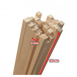 Juego de 50 palos de madera (cuadrados, 5x5 mm, 60 cm de longitud