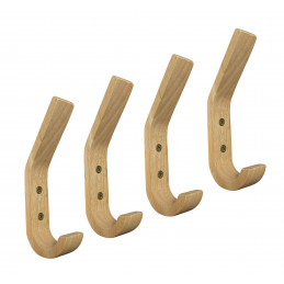 Set of 4 wooden coat hooks (rubber wood)
