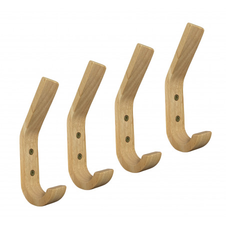 Set of 4 wooden coat hooks (rubber wood)