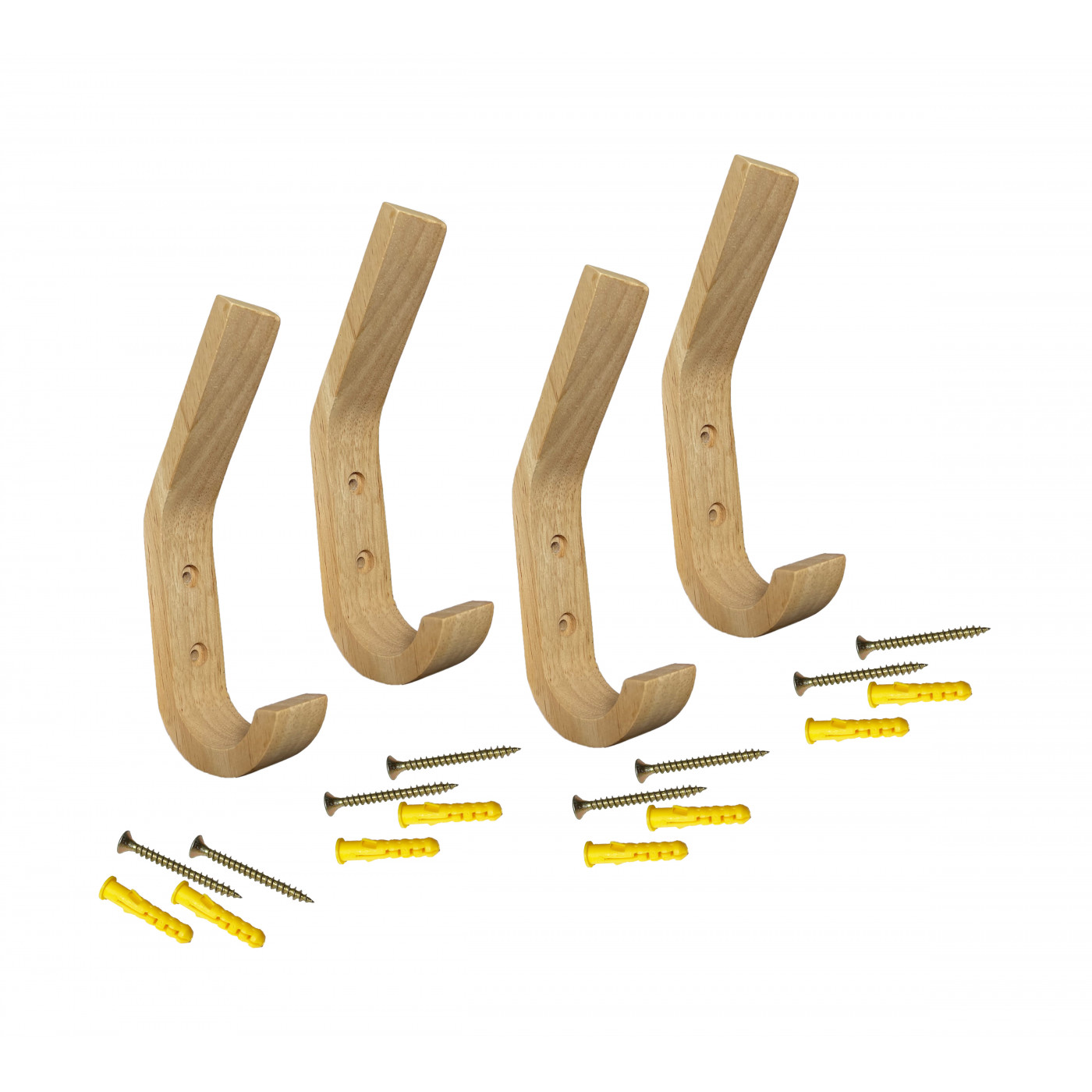 Set of 4 wooden coat hooks (rubber wood) Wood, Tools & Deco