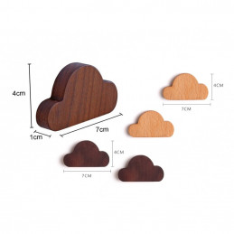 Set von 4 hölzernen Schlüsselhaltern (Wolke, Magnet, Buchenholz)