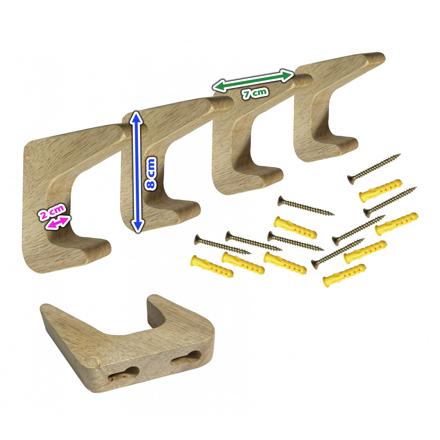 Set of 4 simple wooden coat hooks (oak) Wood, Tools & Deco