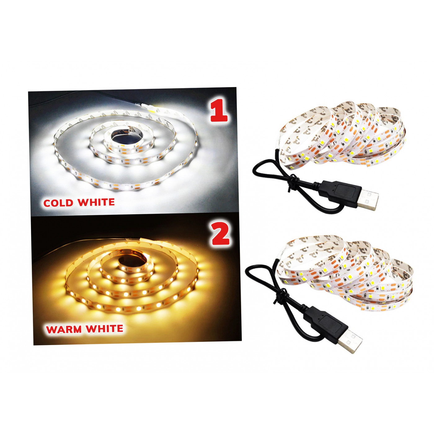 USB LED strip (2 meters), warm white - Wood, Tools & Deco