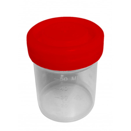 Set of 50 sample containers, 60 ml with red screw caps