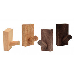Set of 4 sturdy clothes hooks for jackets and bags (oak wood)