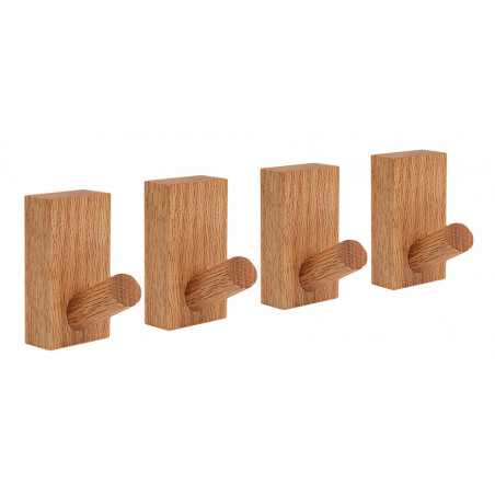 Set of 4 sturdy clothes hooks for jackets and bags (oak wood)
