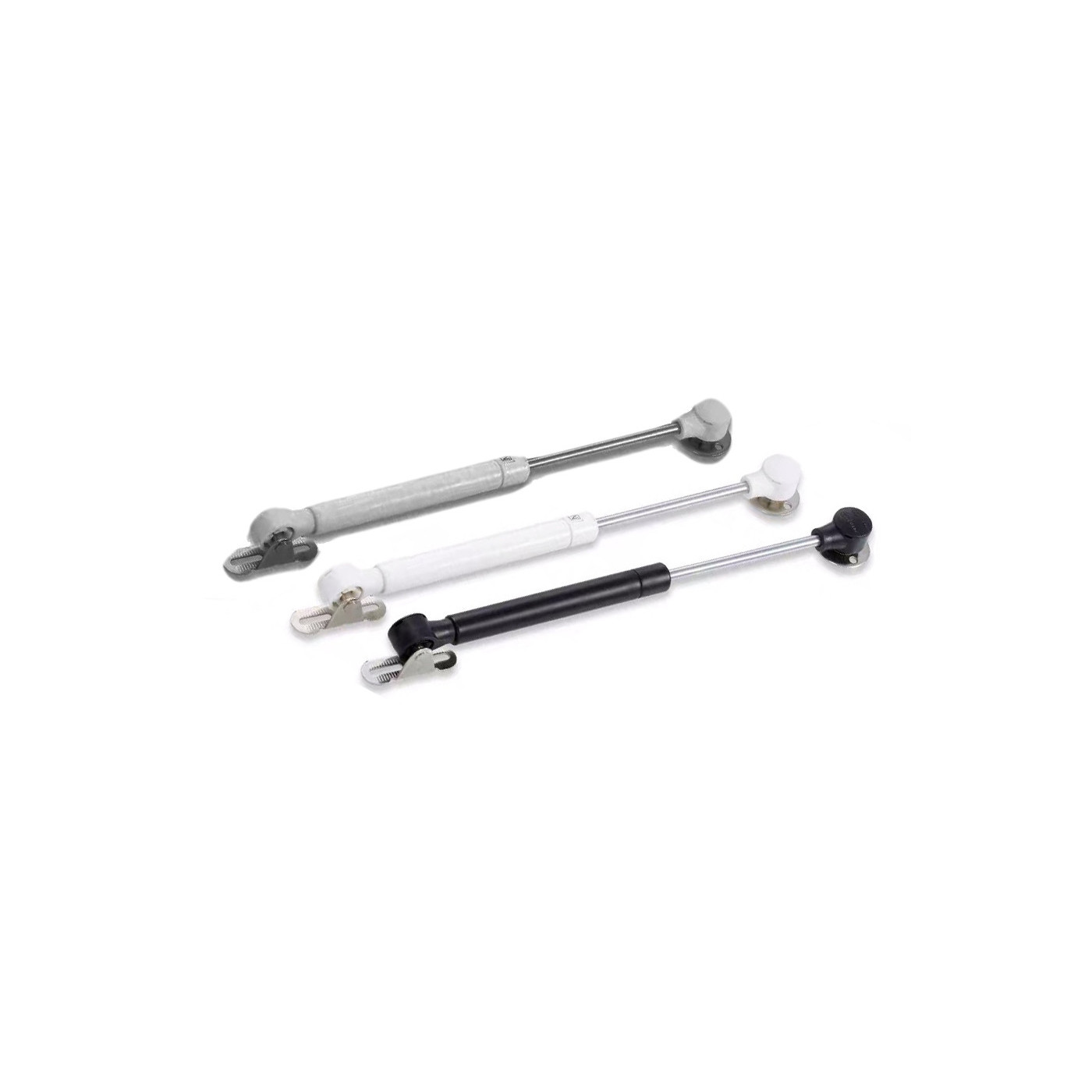 Ressort à gaz universel avec supports (30N/3kg, 244 mm, argent)