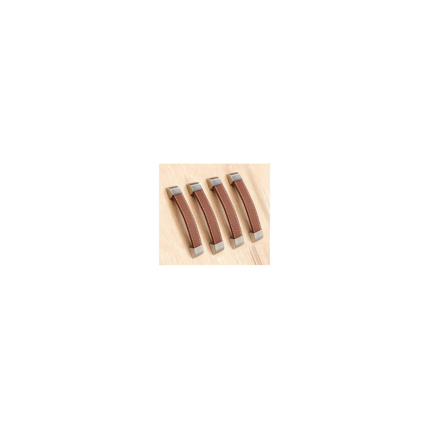 Set of 4 leather handles (96 mm, brown, metal endpiece)