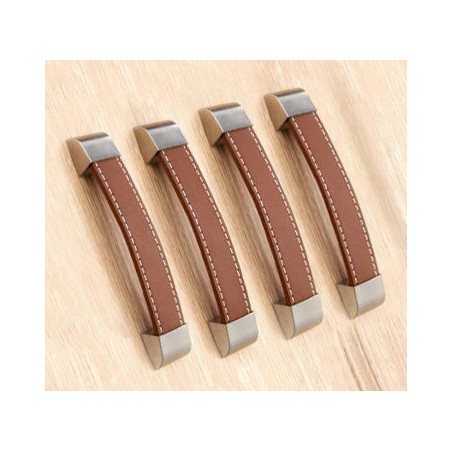 Lot de 4 poignées en cuir (96 mm, marron, embout métal) Lot de 4 poignées en cuir (96 mm, marron, embout métal)