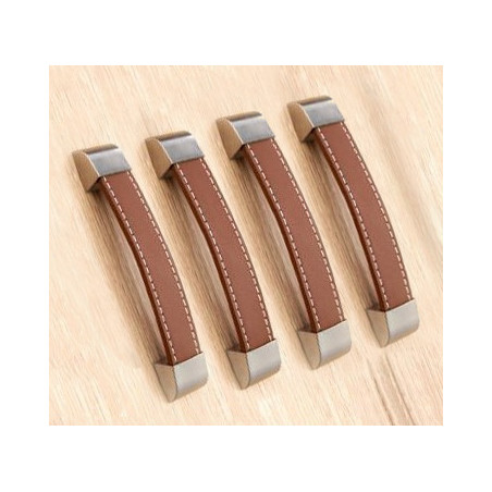 Set of 4 leather handles (96 mm, brown, metal endpiece)