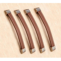 Lot de 4 poignées en cuir (192 mm, marron, embout métal)
