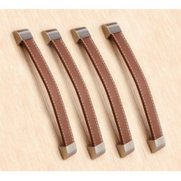Sæt med 4 læderhåndtag (192 mm, brun, metal endestykke)