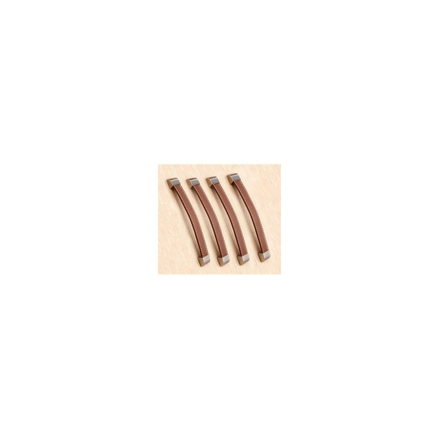 Set of 4 leather handles (192 mm, brown, metal endpiece)