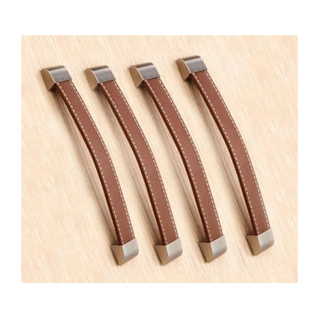 Set of 4 leather handles (192 mm, brown, metal endpiece)