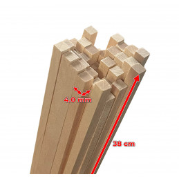 Set of 200 wooden sticks (square, 4.0x4.0 mm, 38 cm length