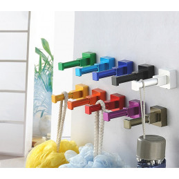 Set of 10 colorful clothes hooks (aluminum, square, silver)
