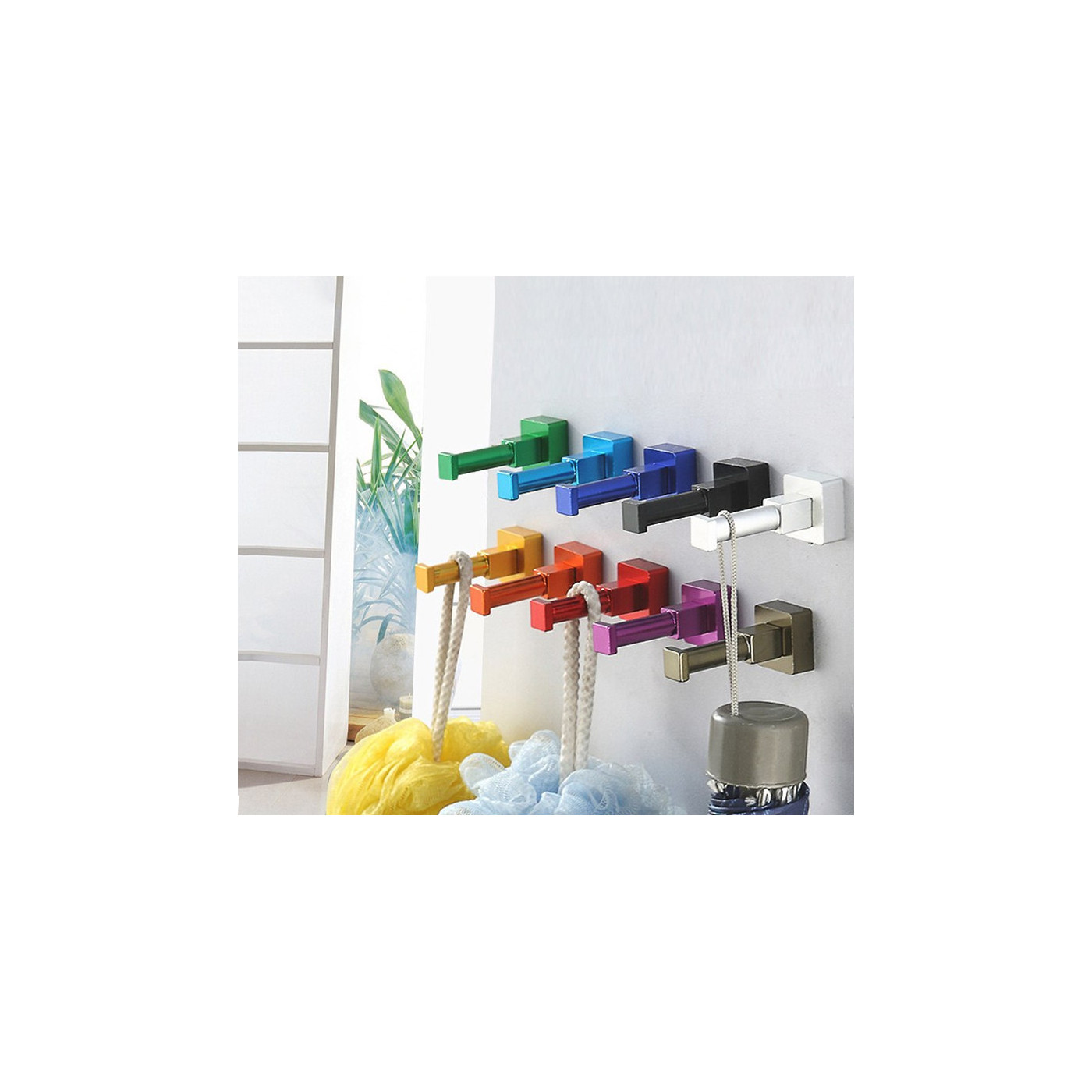 Set of 10 metal clothes hooks (colorful mix, square)