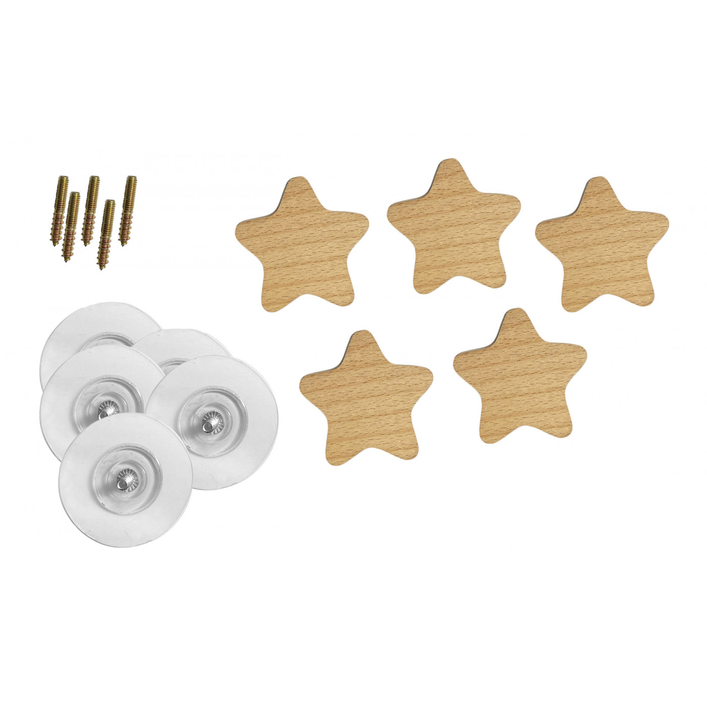 Set of 5 wooden clothes hooks (star) for childrens rooms and