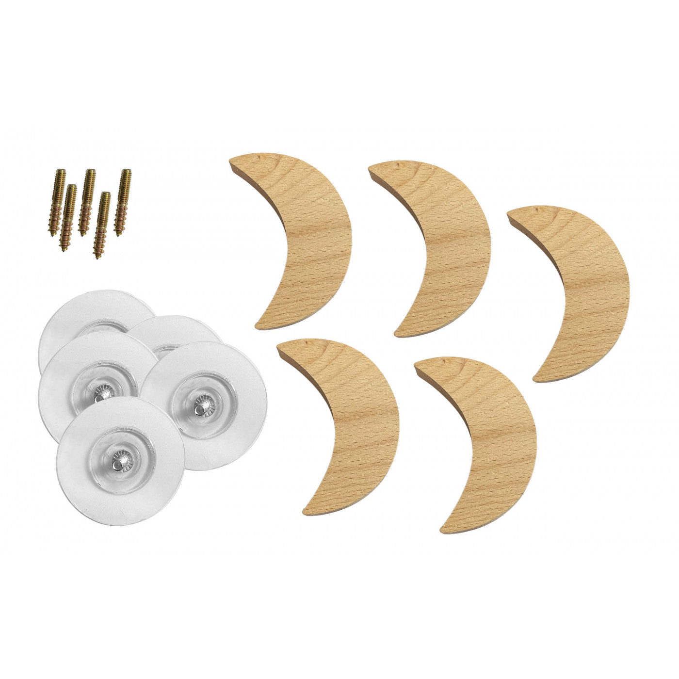 Set of 5 wooden clothes hooks (moon) for childrens rooms and