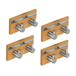 Set van 4 bamboe kleerhangers, 2 haken (met RVS)