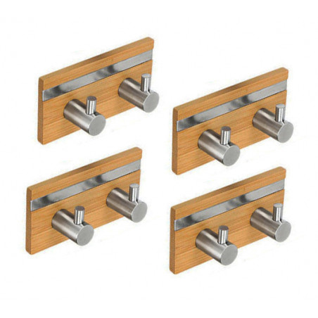 Set van 4 bamboe kleerhangers, 2 haken (met RVS)