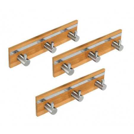 Set von 3 Kleiderbügel aus Bambus, 3 Haken (mit Edelstahl)