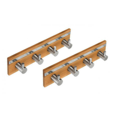 Platteland Luxe Specialiteit Set van 2 bamboe kleerhangers, 4 haken (met RVS) - Wood, Tools & Deco