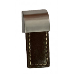 Sæt med 4 læderhåndtag (ensidet, mørkebrun, metal endestykke)