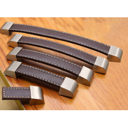 Set of 4 leather handles (one sided, dark brown, metal endpiece)