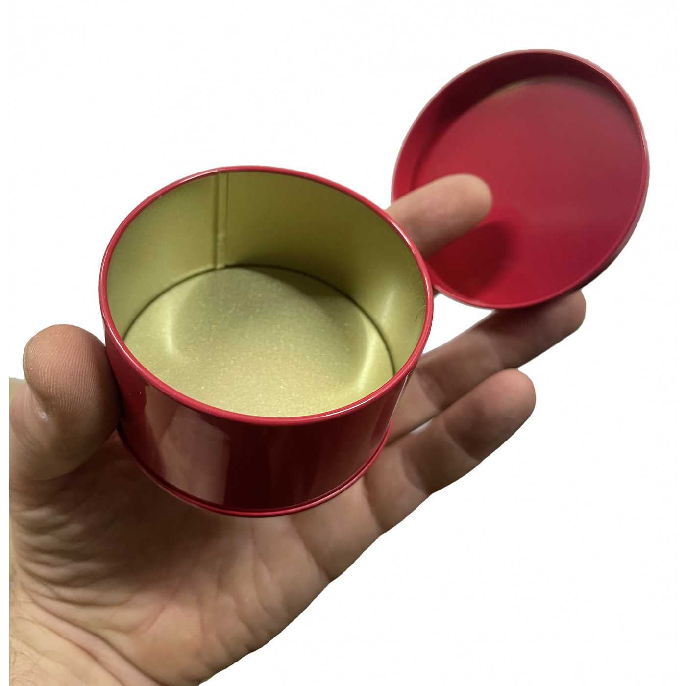 Caja metálica pequeña con tapa (roja, 75 mm de diámetro, 45 mm de