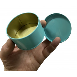 Klein metalen doosje met deksel (groen, 75 mm dia, 45 mm hoog)
