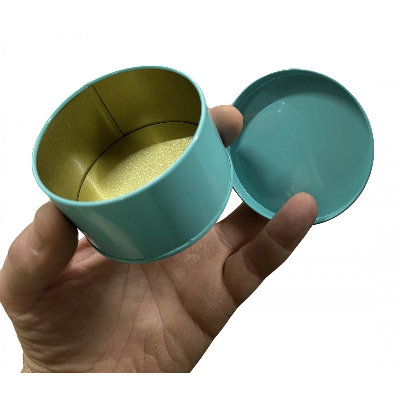 Caja metálica pequeña con tapa (verde, 75 mm de diámetro, 45 mm de
