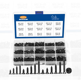 Set of 450 mini screws (M2.3, M2.6, M3.0, countersunk, black)