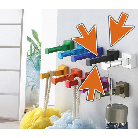 Set of 10 colorful clothes hooks (aluminum, square, black) Set of 10 colorful clothes hooks (aluminum, square, black)