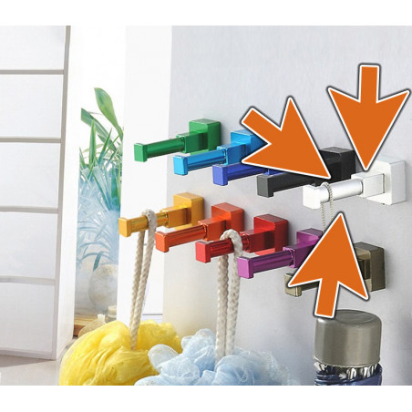 Set of 10 colorful clothes hooks (aluminum, square, silver)