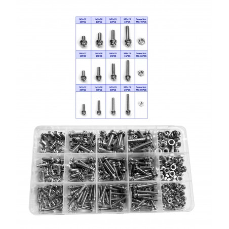 Set of 360 bolts, nuts and washers (crosshead, M3, M4, M5