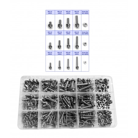 Set of 360 bolts, nuts and washers (crosshead, M3, M4, M5 Set of 360 bolts, nuts and washers (crosshead, M3, M4, M5