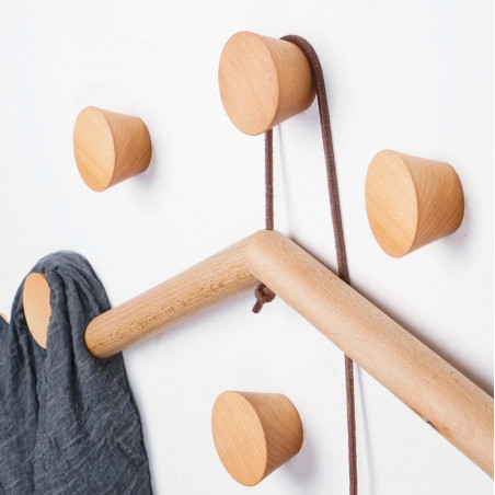 Set of 4 strong wooden clothes hooks (beech, nr 1 on the photo)