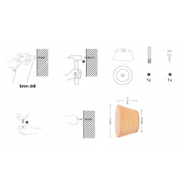 danhol® Appendiabiti da Muro 4 Ganci, 42x6x5,5cm, Appendiabiti da