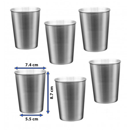 Set von 6 Edelstahlbechern, 230 ml, mit Rollrand