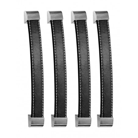 Set of 4 black leather handles (192 mm, metal end piece)