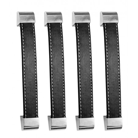 Set of 4 black leather handles (160 mm, metal end piece)