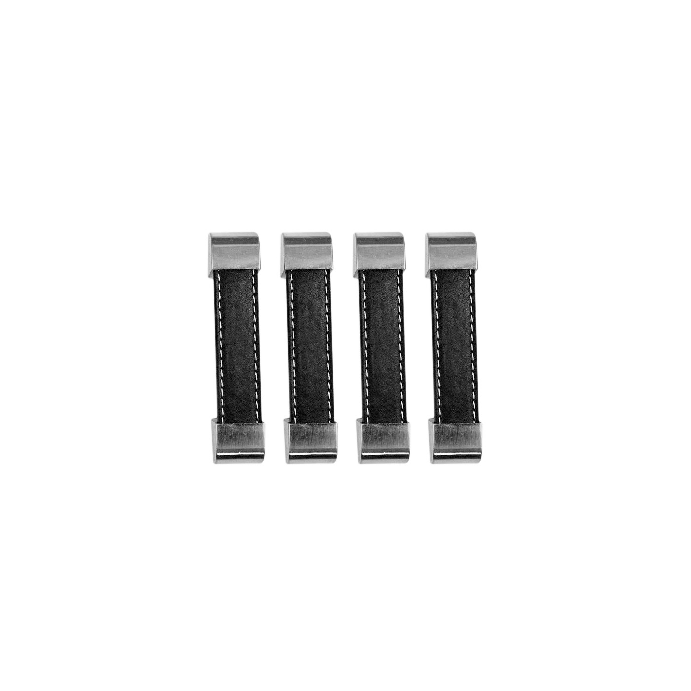 Conjunto de 4 puxadores em pele preta (96 mm, ponta em metal)