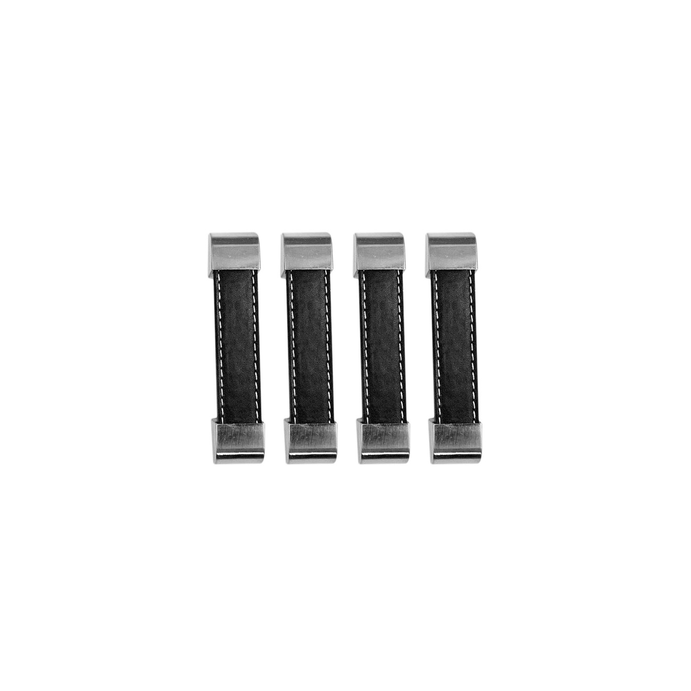 Set of 4 black leather handles (96 mm, metal end piece)