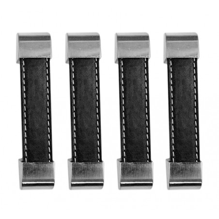 Set of 4 black leather handles (96 mm, metal end piece)